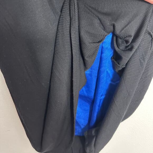 Public School New York Dress Womens Large Black Ribbed Blue Lining Accent Ruched - Picture 5 of 8